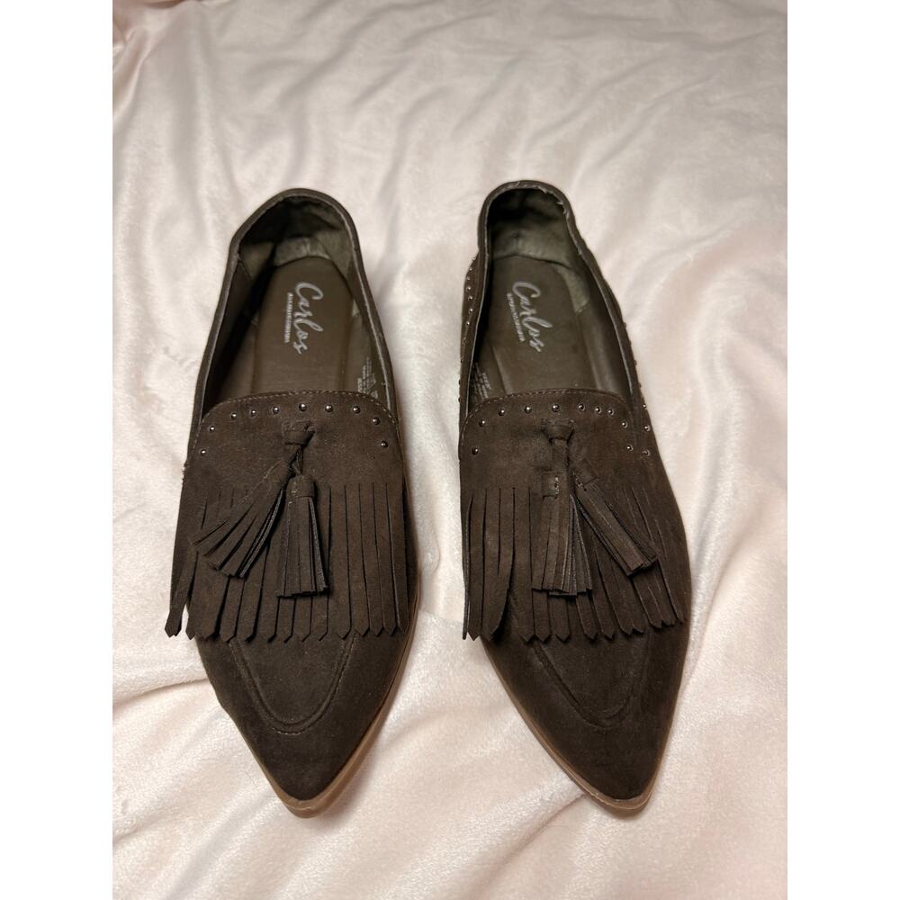Carlos Brown Suede Jessa Loafers Tassel Stud Design Size 8.5